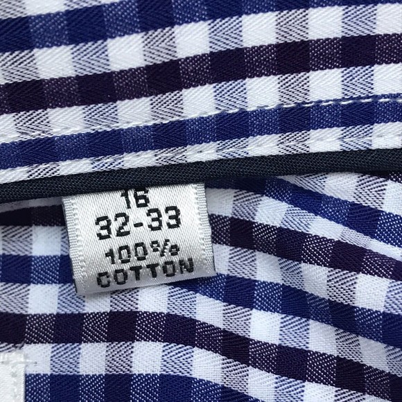 New ALEX VANDO Long Sleeve MODERN FIT  Dress Shirt Men size 16 32-30 Blue check - Picture 6 of 7